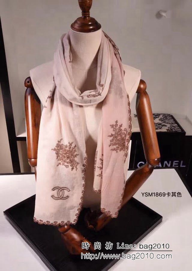 CHANEL香奈兒 2018專櫃原版手工吊染真絲羊毛刺繡長圍巾 YSM1869 LLWJ7409